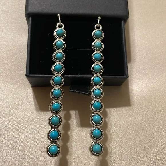 Linear Drop earrings Turquoise and silver - Picture 2 of 2